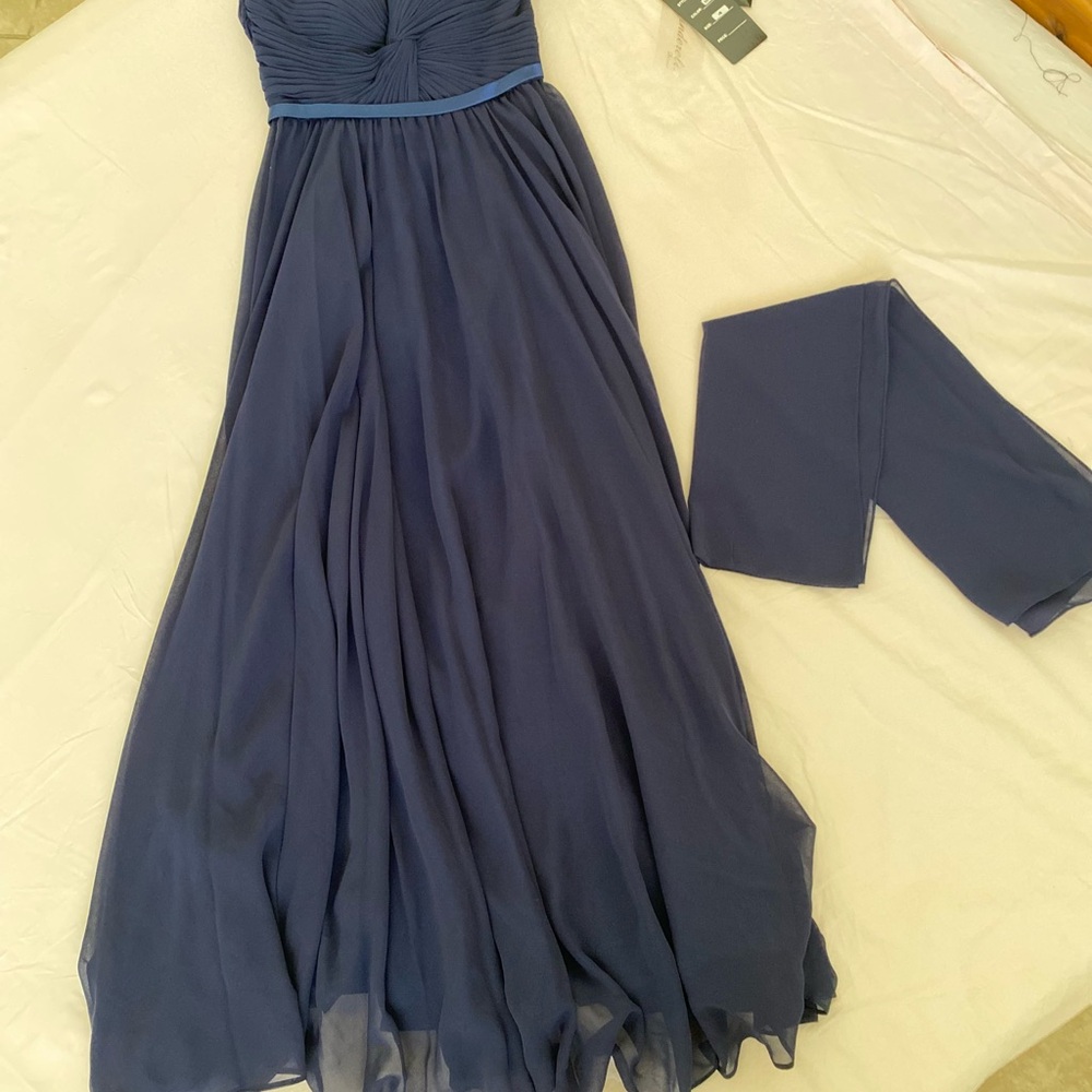 Elegant Blue Strapless Evening Gown